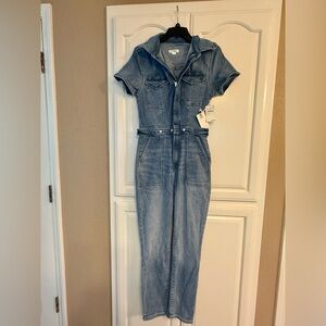 Good American Light Blue Denim Short-Sleeve Jumpsuit